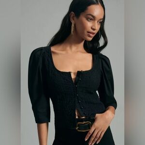 Anthropologie Black Smocked Cardigan Top Size Small